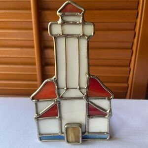 Stained Glass Lighthouse Candle Holder